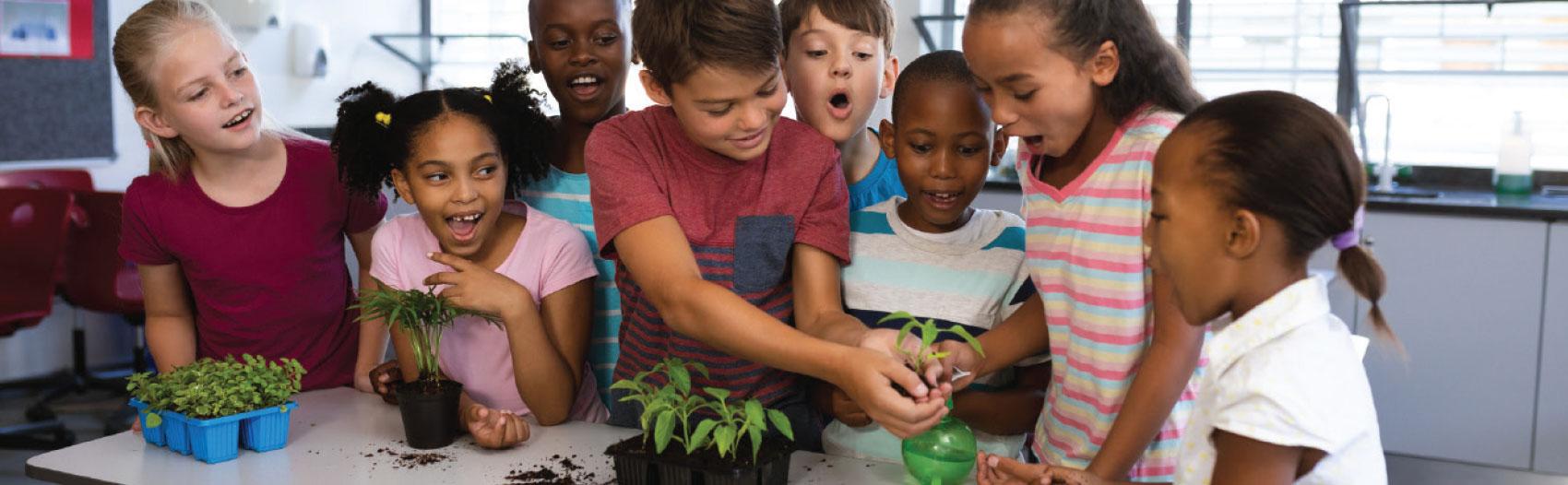 Children in a lab planting